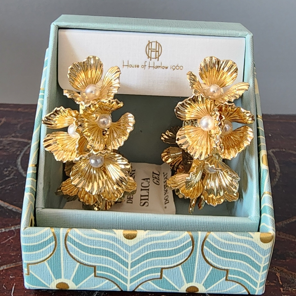 House of Harlow 1960 Gold Floral Earrings